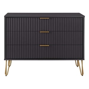 Pemberly Row Modern Engineered Wood Dresser with 3-Drawers in Black