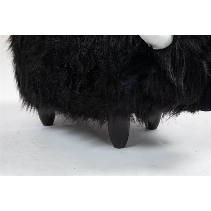 Pemberly Row Harry the Cow Storage Ottoman with Long Black Fur Wood Frame