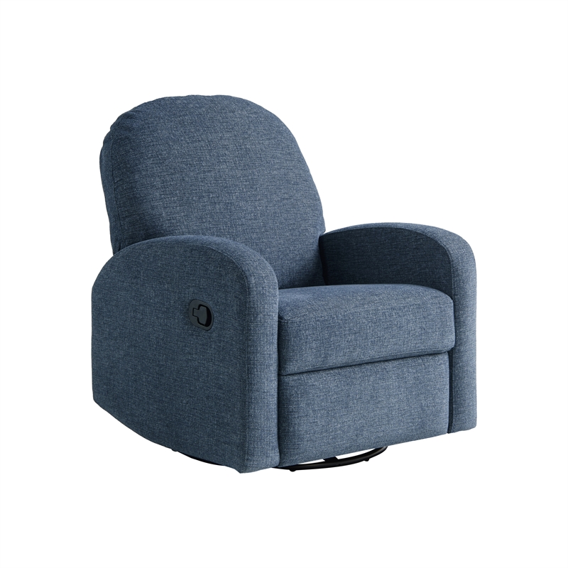 Pemberly Row Swivel Rocker Recliner in Blue Polyeseter Fabric
