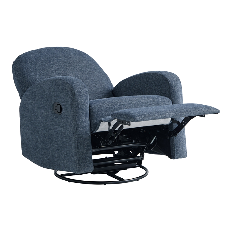 Pemberly Row Swivel Rocker Recliner in Blue Polyeseter Fabric
