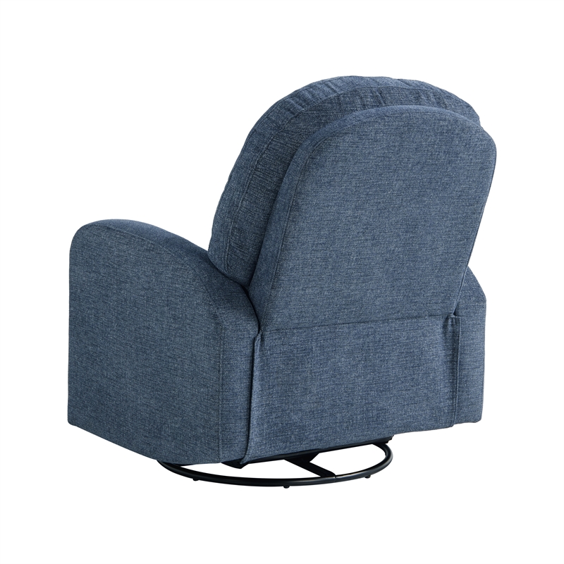 Pemberly Row Swivel Rocker Recliner in Blue Polyeseter Fabric