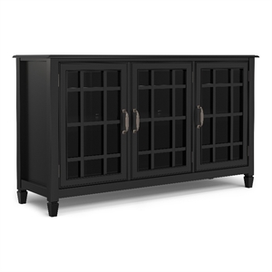 Pemberly Row Solid Wood 60&quot Wide Traditional Wide Storage Cabinet Buffet - Black