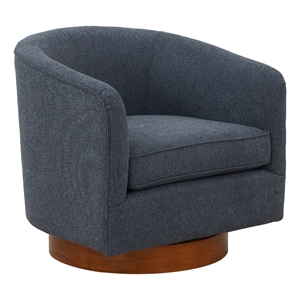 Pemberly Row Modern Blue Fabric Wood Base Swivel Accent Chair