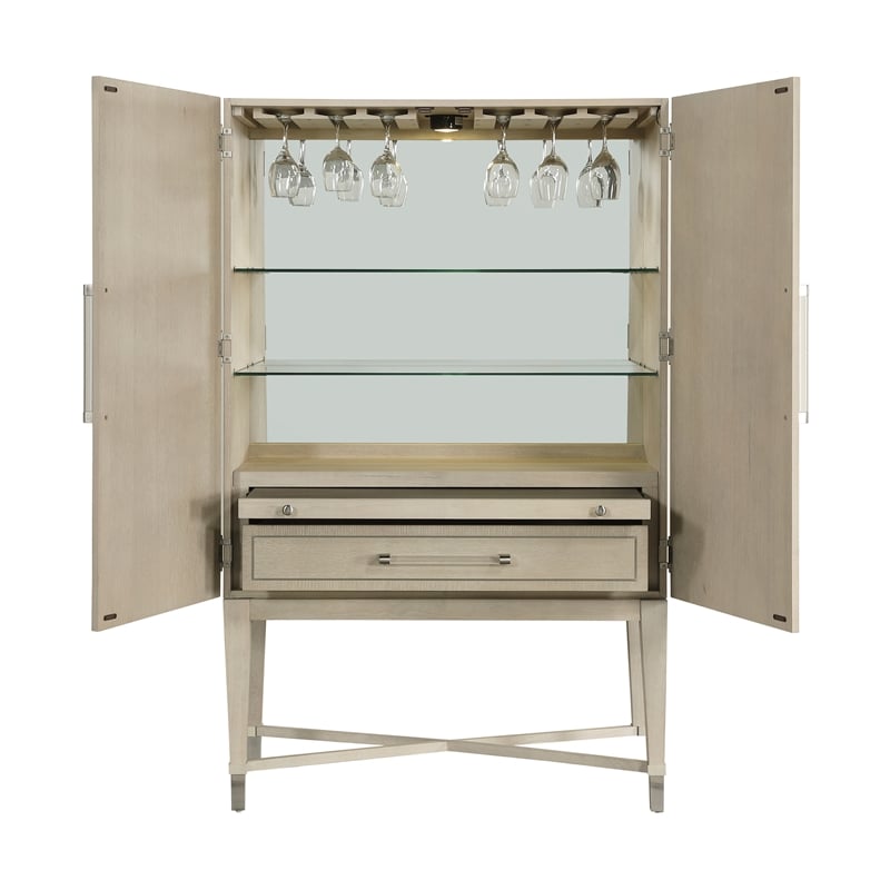 Pemberly Row Contemporary Asian Hardwood Bar Cabinet in Light oak