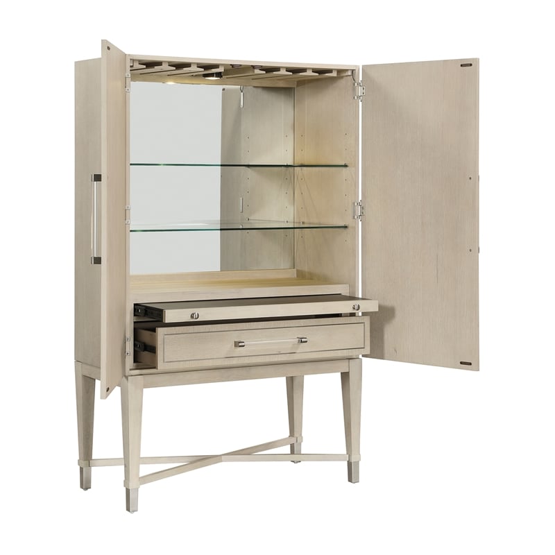 Pemberly Row Contemporary Asian Hardwood Bar Cabinet in Light oak