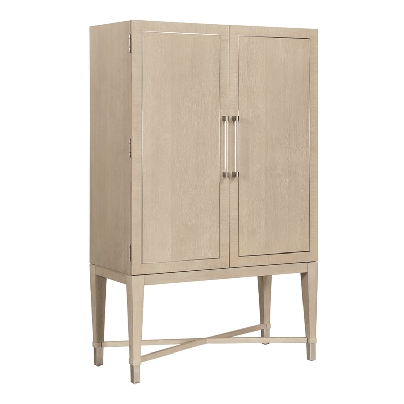 Pemberly Row Contemporary Asian Hardwood Bar Cabinet in Light oak