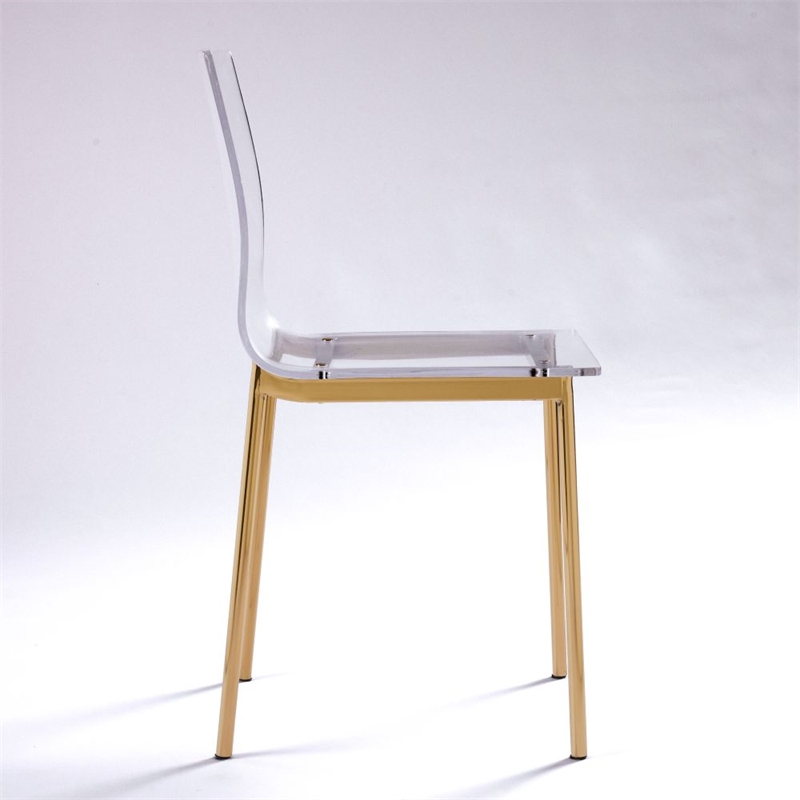 Pemberly Row Clear Acrylic Chiaro Dining Chair with Gold Legs (Set of 2)