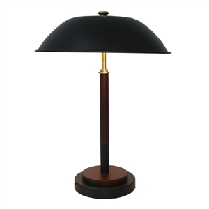 Pemberly Row Black Dome Table Lamp with Wood and Brass Details