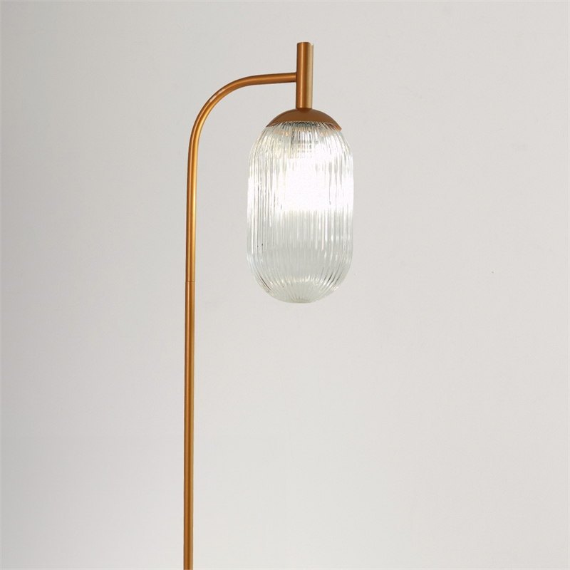 Pemberly Row Ribbed Glass Floor Lamp with Bronze Metal Arched Frame