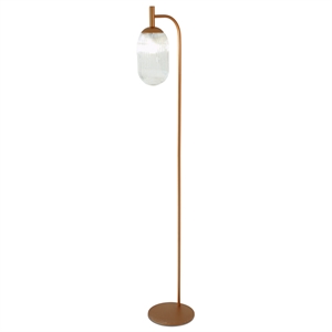 Pemberly Row Ribbed Glass Floor Lamp with Bronze Metal Arched Frame