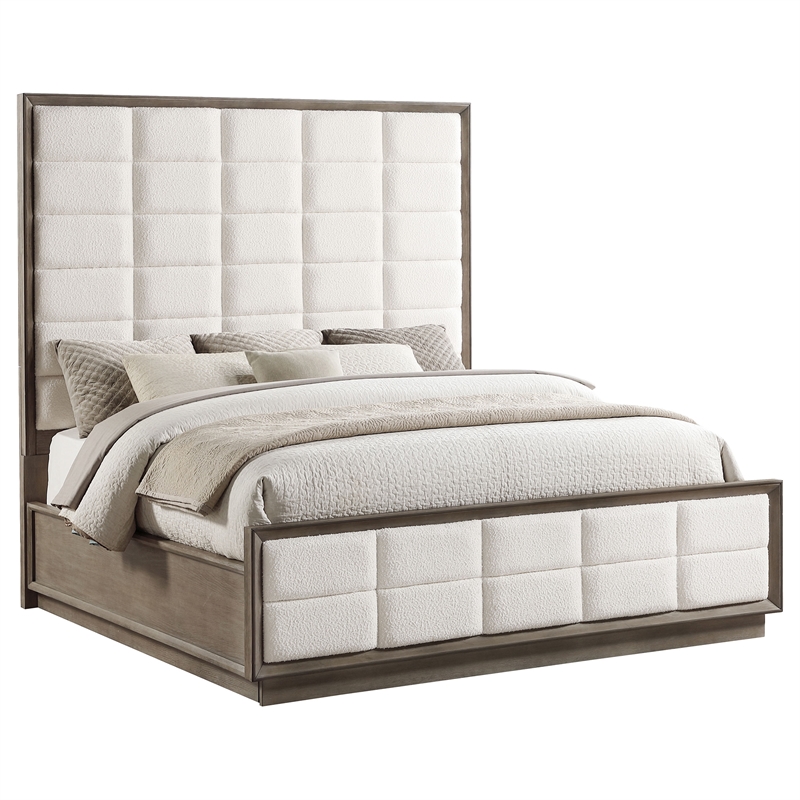 Pemberly Row Contemporary Wood Eastern King Panel Bed Taupe Oak and Cream