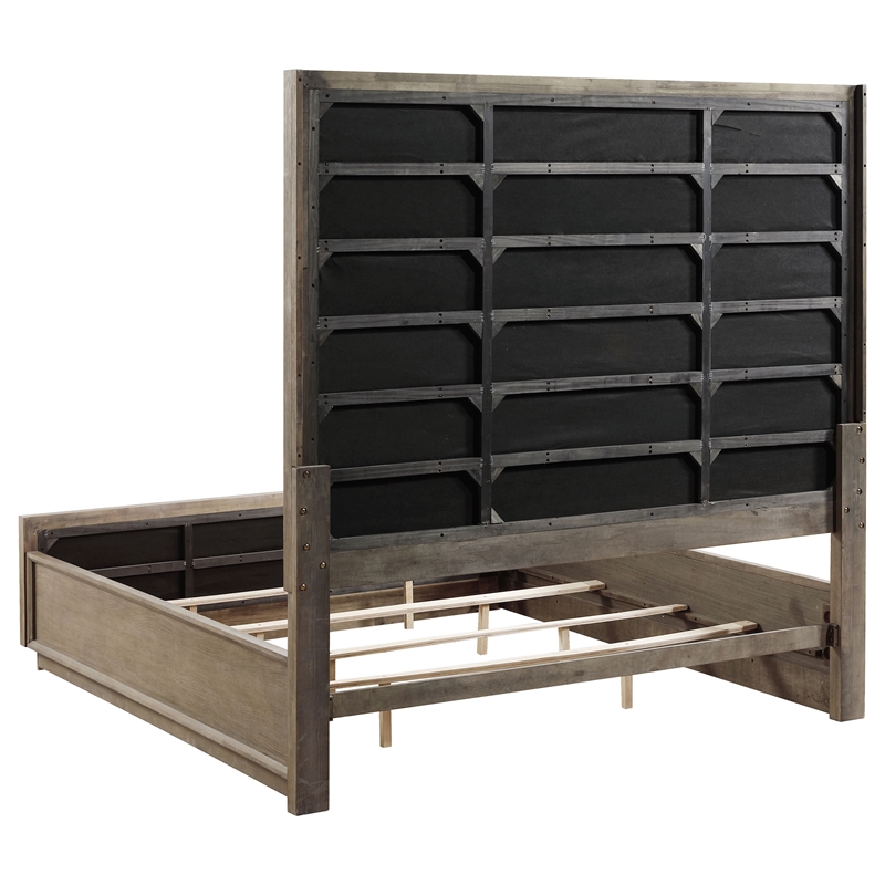Pemberly Row Contemporary Wood Eastern King Panel Bed Taupe Oak and Cream
