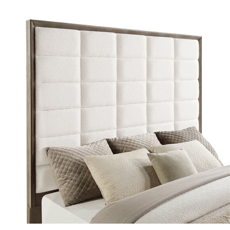 Pemberly Row Contemporary Wood Eastern King Panel Bed Taupe Oak and Cream
