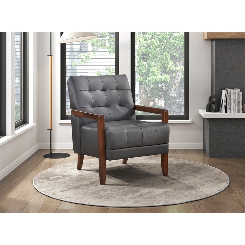 Pemberly Row Modern / Contemporary Leather Accent Chair in Dark gray