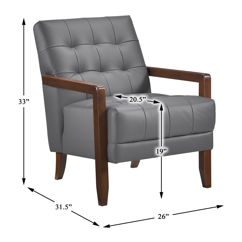 Pemberly Row Modern / Contemporary Leather Accent Chair in Dark gray