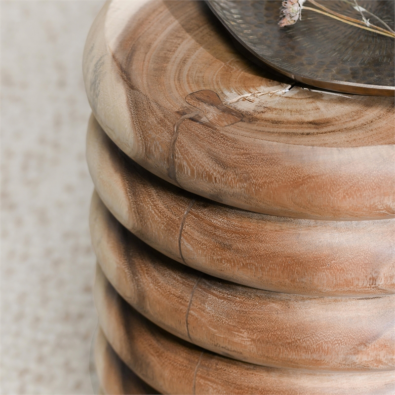 Pemberly Row Modern / Contemporary Round Natural Wood End Table