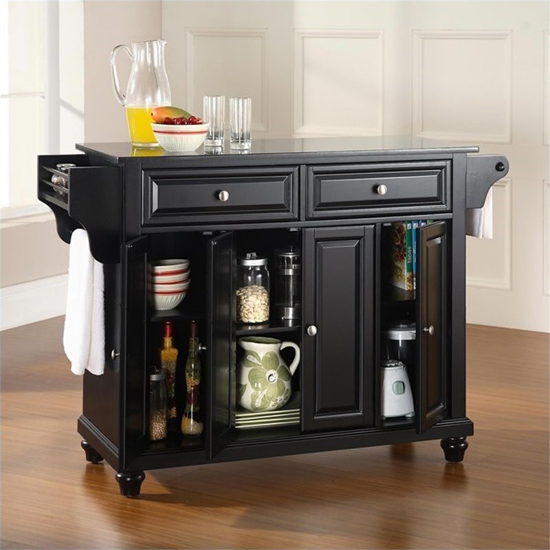 Pemberly Row Contemporary Wood Kitchen Island in Black/Cherry