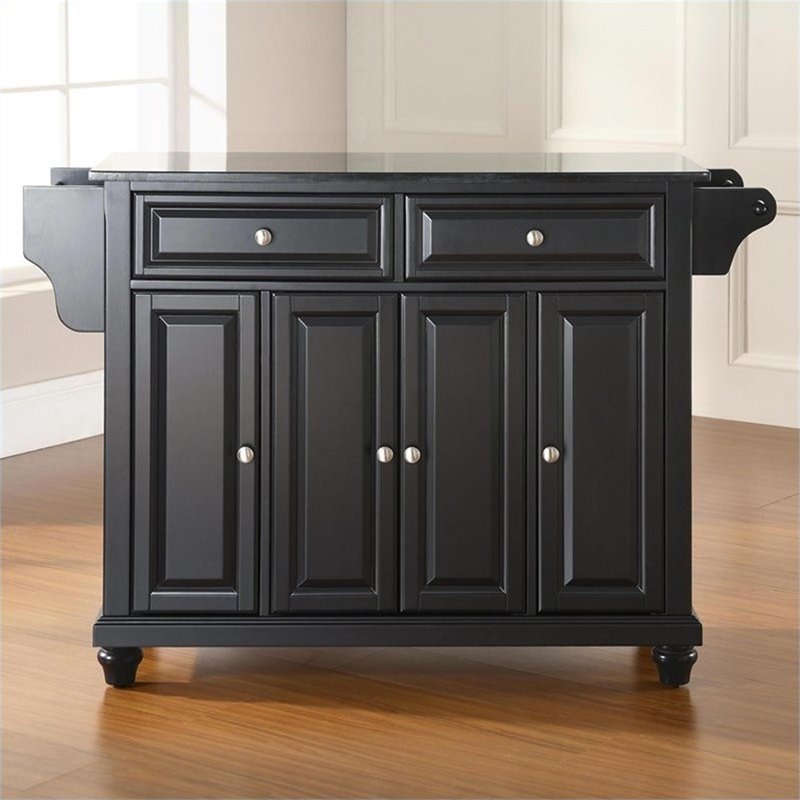 Pemberly Row Contemporary Wood Kitchen Island in Black/Cherry