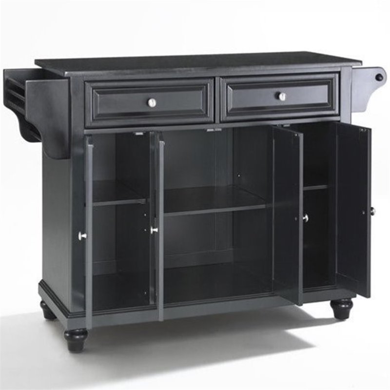 Pemberly Row Contemporary Wood Kitchen Island in Black/Cherry