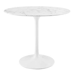 Pemberly Row 35.5&quot Round Artificial Marble Dining Table in White