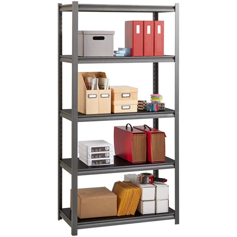 Pemberly Row 3200lb Riveted Metal Shelving 5-Shelf Unit in Gunmetal Gray/Black