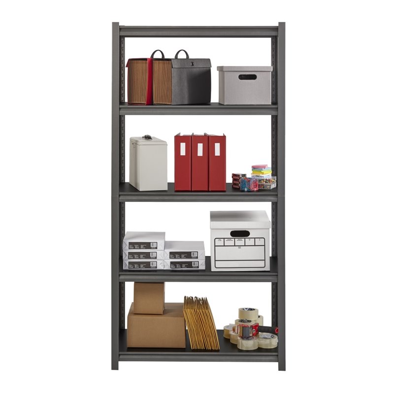 Pemberly Row 3200lb Riveted Metal Shelving 5-Shelf Unit in Gunmetal Gray/Black