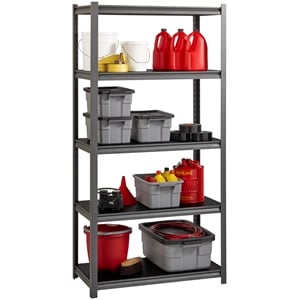 Pemberly Row 3200lb Riveted Metal Shelving 5-Shelf Unit in Gunmetal Gray/Black