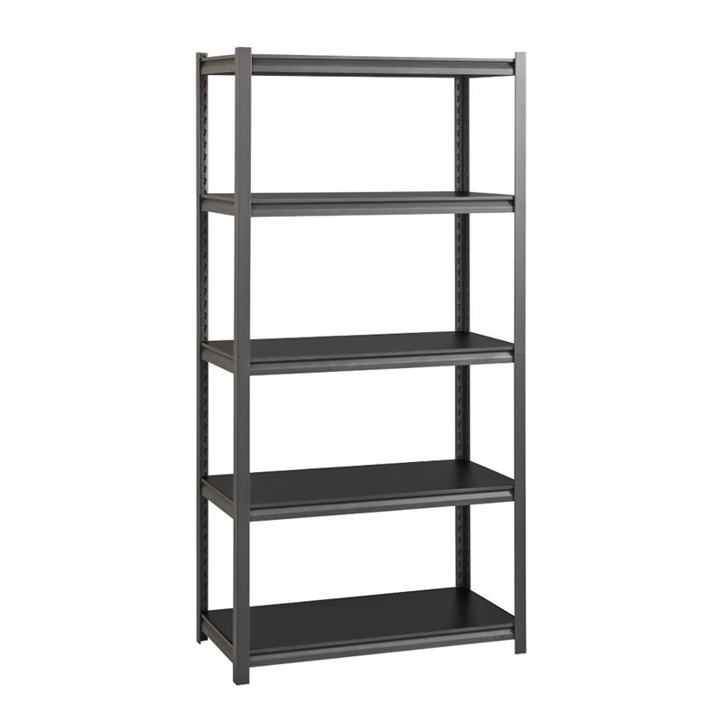 Pemberly Row 3200lb Riveted Metal Shelving 5-Shelf Unit in Gunmetal Gray/Black