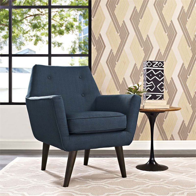 Pemberly Row Modern Upholstered Polyester Fabric Armchair in Azure Blue
