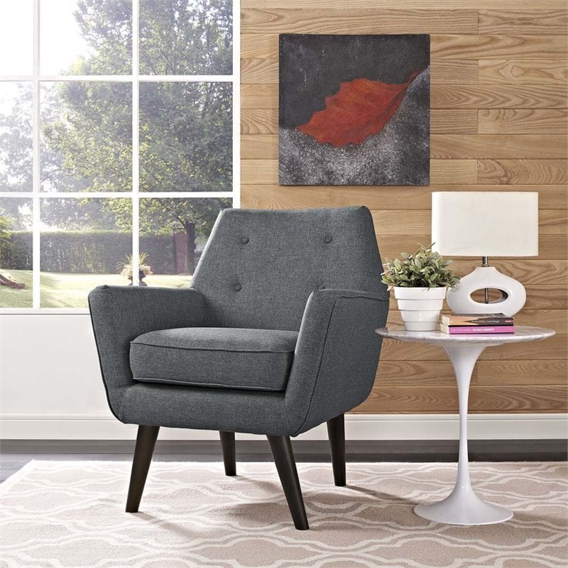 Pemberly Row Modern Upholstered Polyester Fabric Armchair in Gray