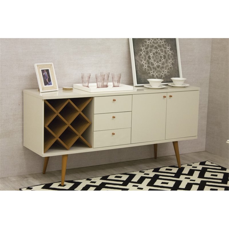 Pemberly Row Wood Wine Rack Sideboard in Maple Cream & Off White