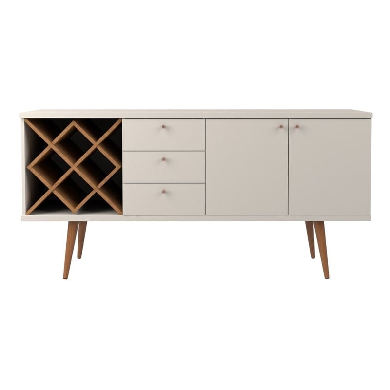 Pemberly Row Wood Wine Rack Sideboard in Maple Cream & Off White
