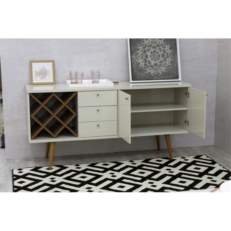 Pemberly Row Wood Wine Rack Sideboard in Maple Cream & Off White