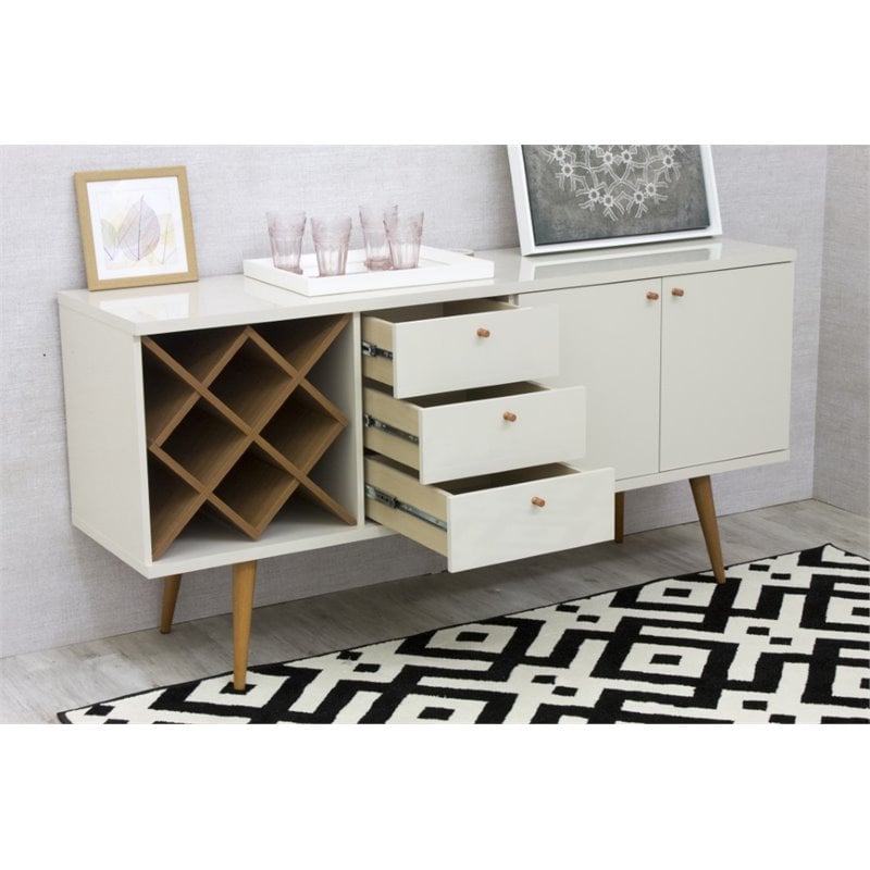 Pemberly Row Wood Wine Rack Sideboard in Maple Cream & Off White