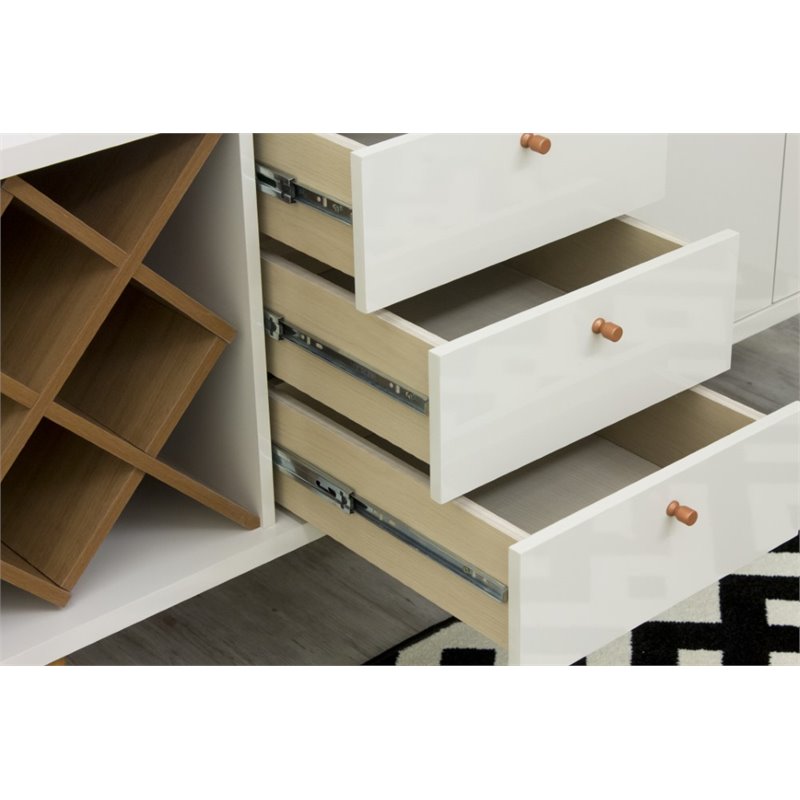 Pemberly Row Wood Wine Rack Sideboard in Maple Cream & Off White