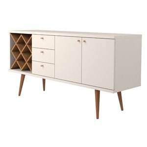 Pemberly Row Wood Wine Rack Sideboard in Maple Cream & Off White