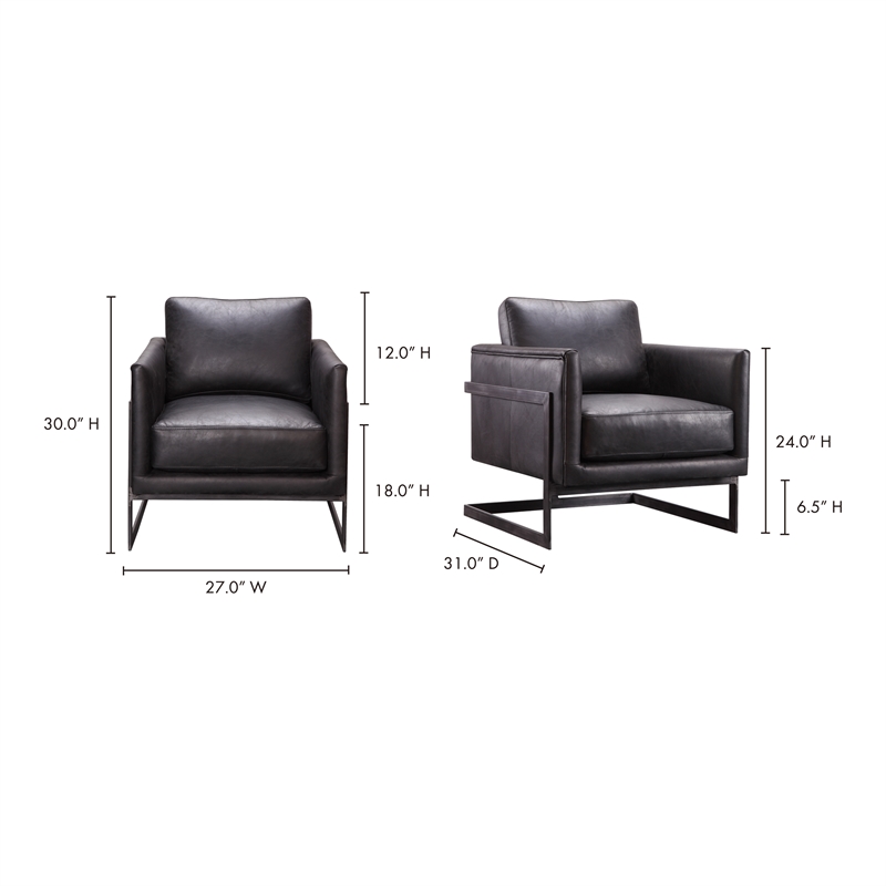 Pemberly Row Modern / Contemporary Leather Club Chair in Black