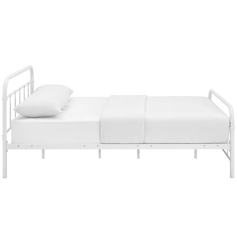 Pemberly Row Queen Powder Coated Sturdy Steel Bed Frame in White