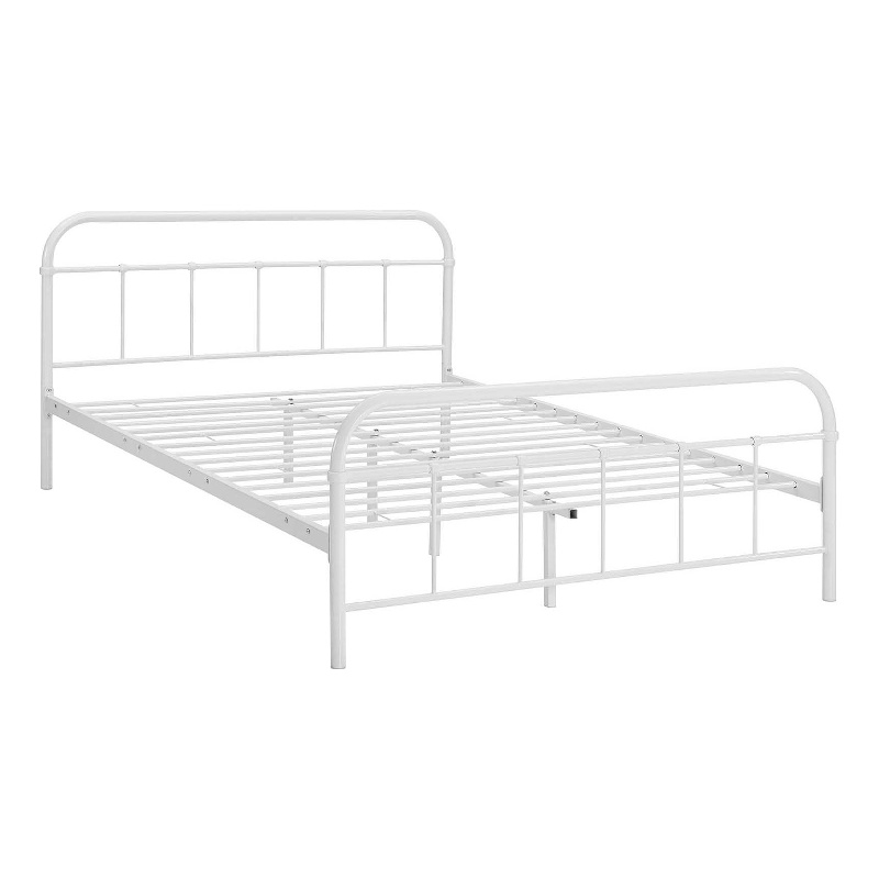 Pemberly Row Queen Powder Coated Sturdy Steel Bed Frame in White