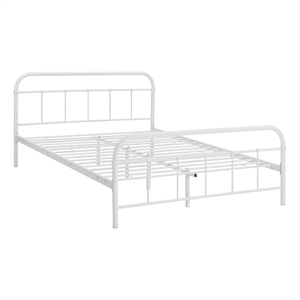 Pemberly Row Queen Powder Coated Sturdy Steel Bed Frame in White