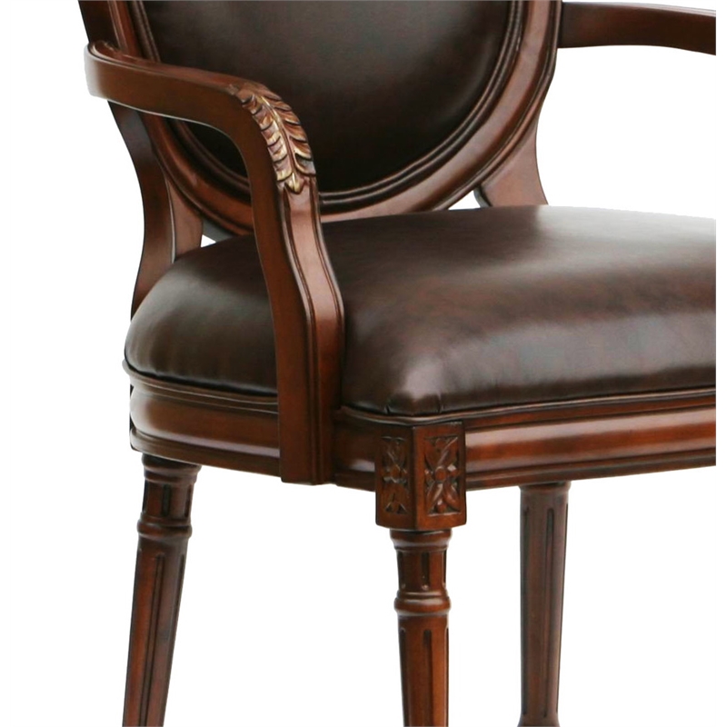 Pemberly Row Bonded Leather Cherry Finish Solid Wood Accent Chair