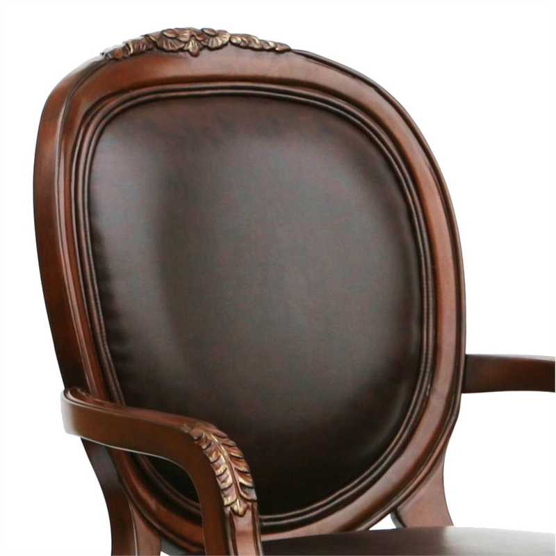 Pemberly Row Bonded Leather Cherry Finish Solid Wood Accent Chair