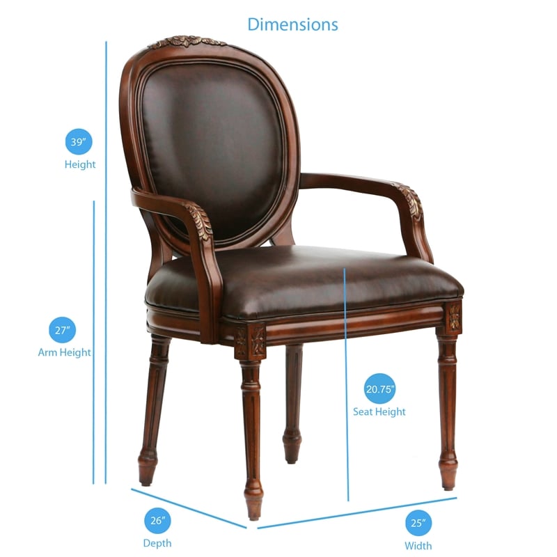 Pemberly Row Bonded Leather Cherry Finish Solid Wood Accent Chair