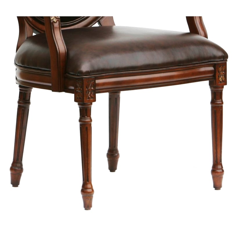 Pemberly Row Bonded Leather Cherry Finish Solid Wood Accent Chair
