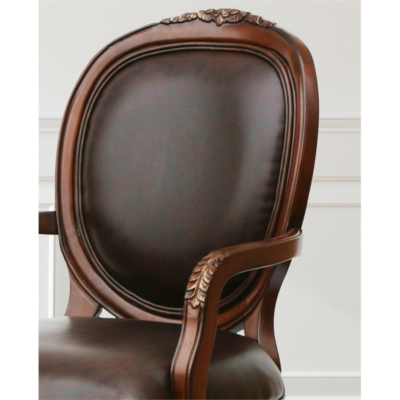 Pemberly Row Bonded Leather Cherry Finish Solid Wood Accent Chair