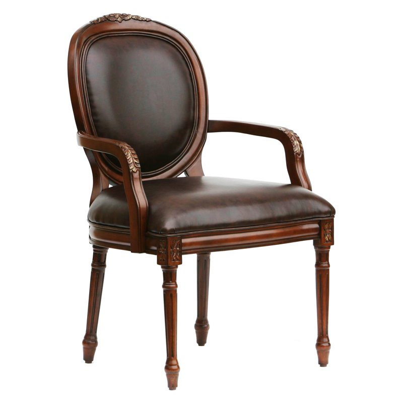Pemberly Row Bonded Leather Cherry Finish Solid Wood Accent Chair