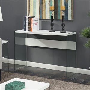 Pemberly Row Console Table in White Wood Finish and Clear Glass