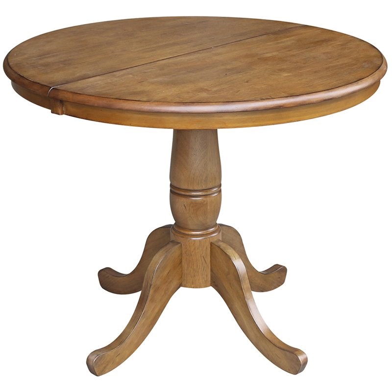 Pemberly Row Solid Wood Extendable Dining Table and 4 Chairs in Pecan