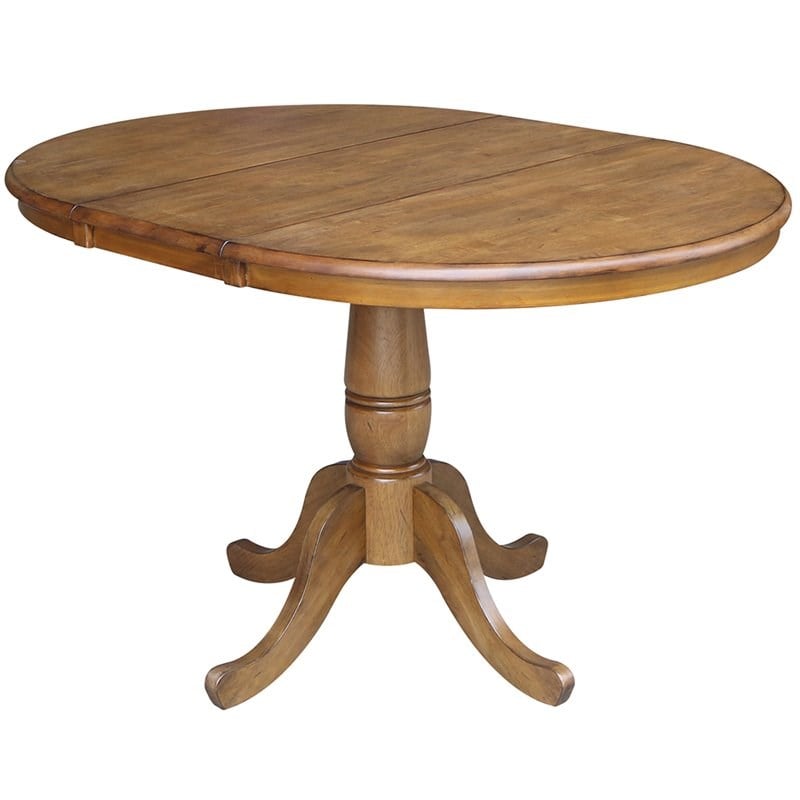 Pemberly Row Solid Wood Extendable Dining Table and 4 Chairs in Pecan