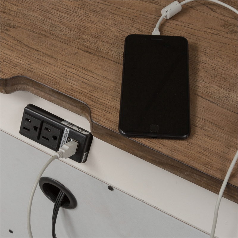 Pemberly Row Reimagined White 3 Drawer Night Stand with Charging Station